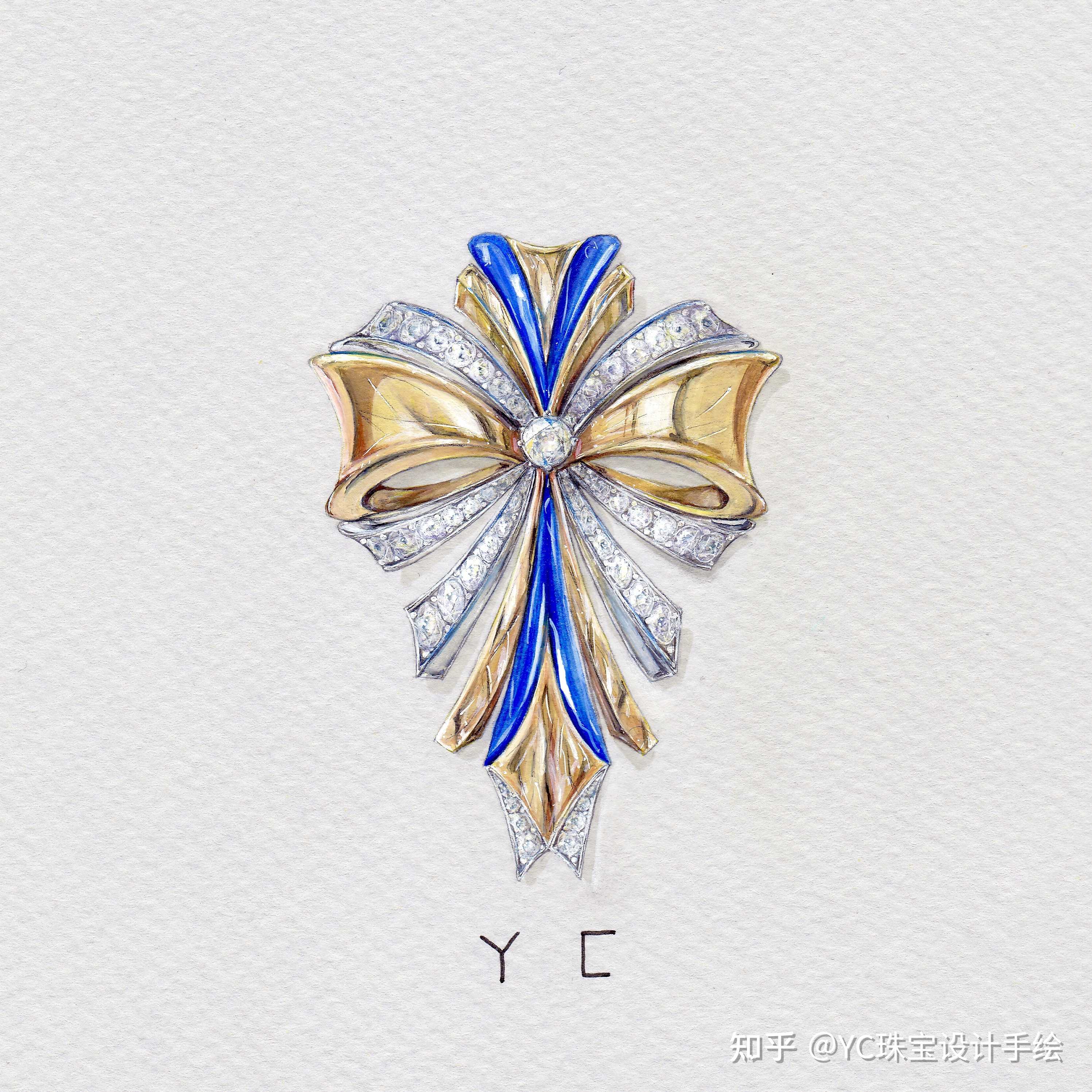 yc珠宝设计手绘 的想法: 荣耀的胸针 水彩手绘设计