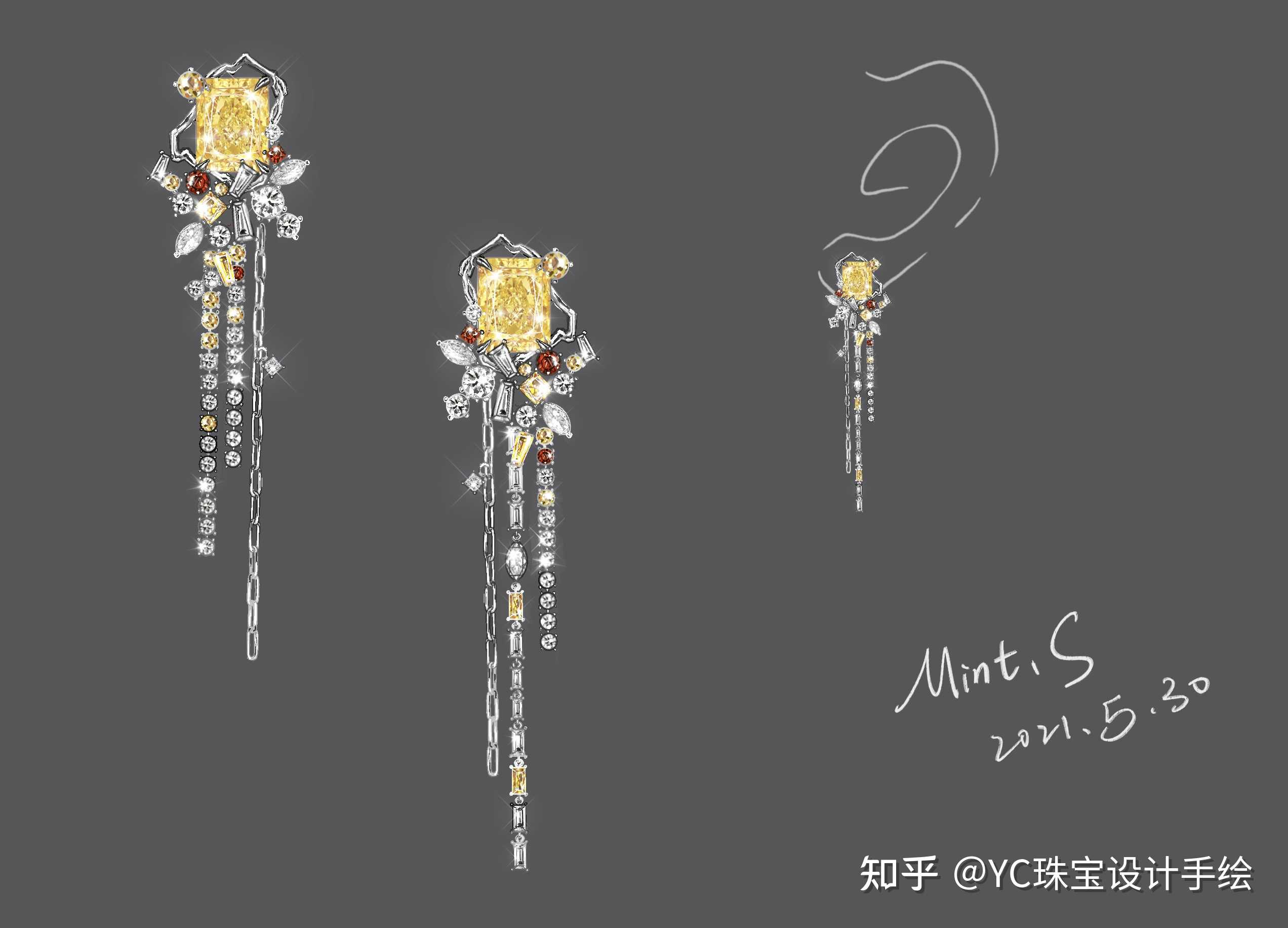 yc珠宝设计手绘 的想法: mint.s耳坠设计 #珠宝设计# - 知乎