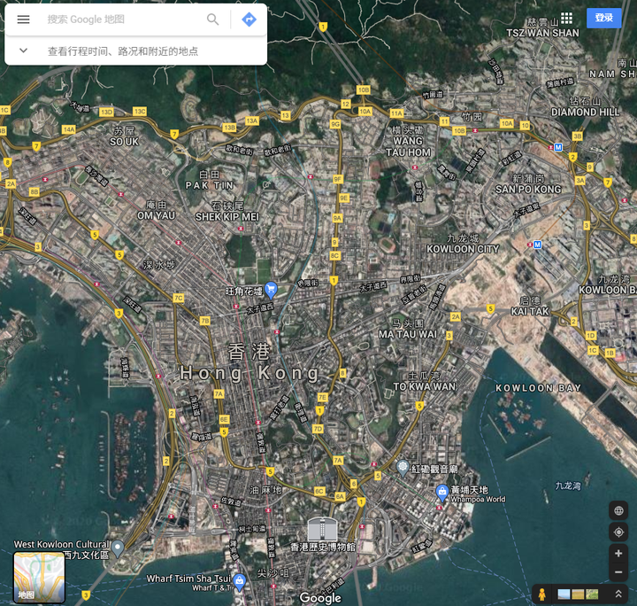 这是google官方的卫星地图,以香港地界为例