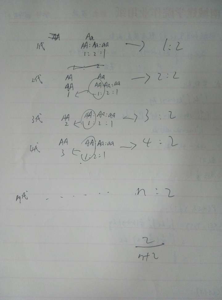 如何推导aa连续自由交配n代并淘汰隐性个体后代情况?