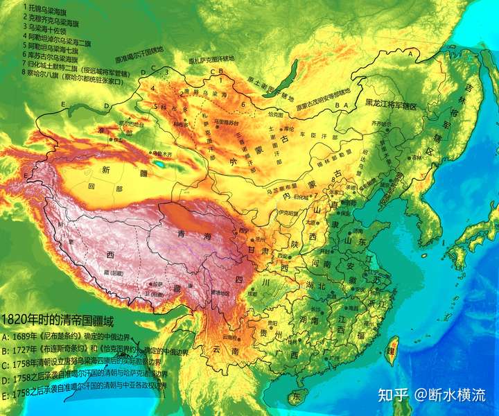 附图:东亚的地形与东亚的地理边界