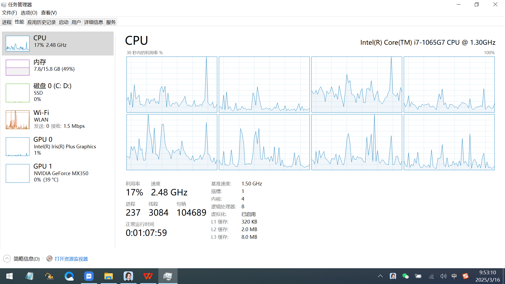 服务器工作站存储 的想法: 在 windows 系统的任务管理器中,cpu 性能