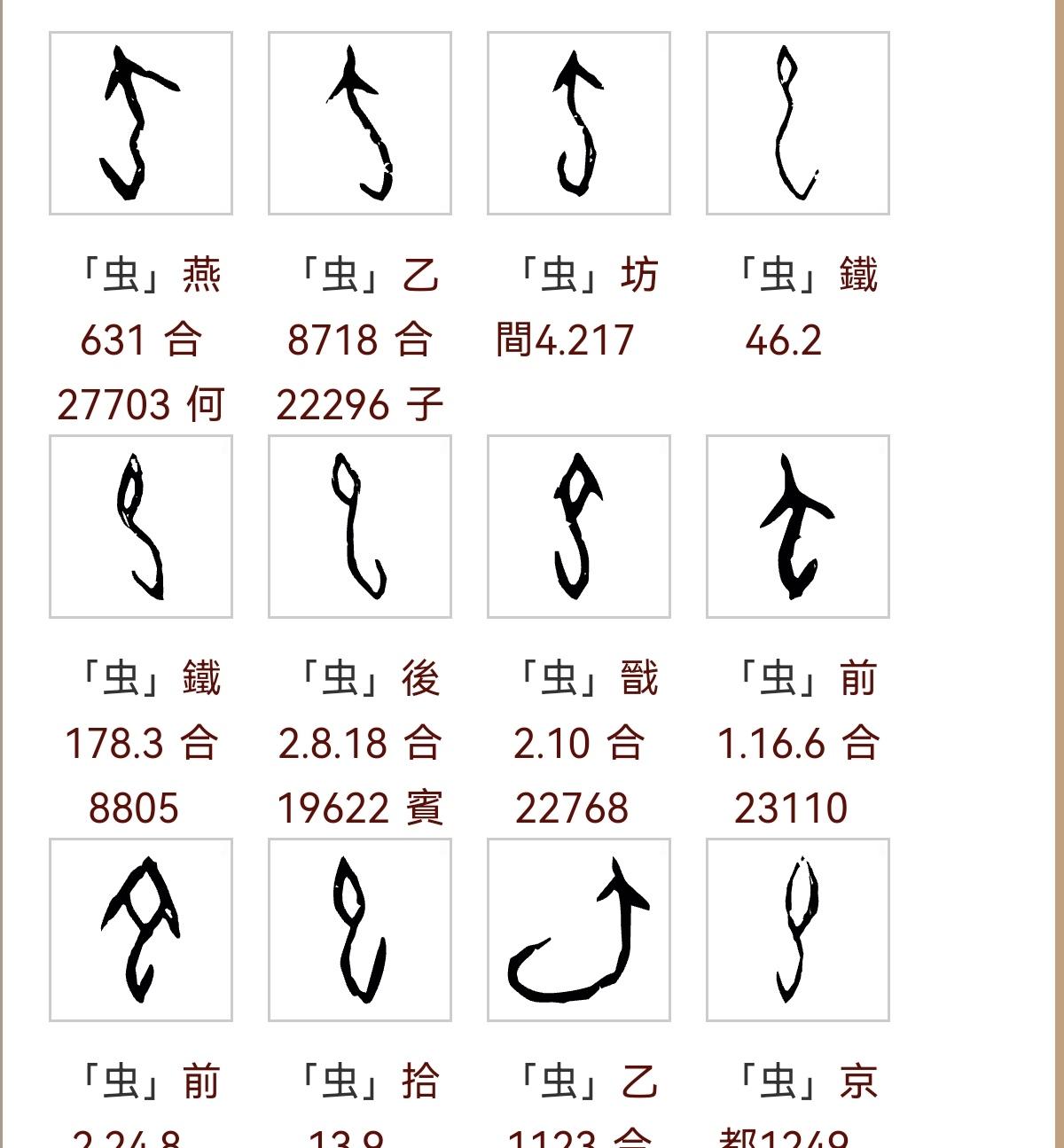 古文字研究 的想法: "虫"字甲骨文,金文,小篆,怎么写?