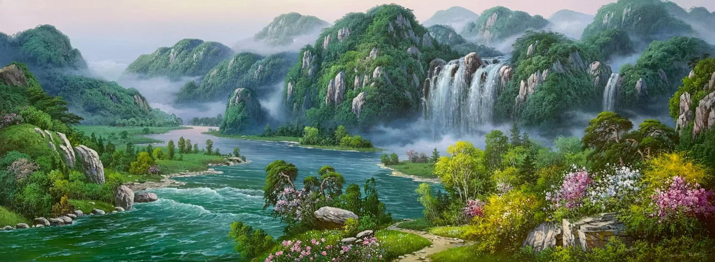 的想法: 朝鲜油画《碧水繁花绘长卷》