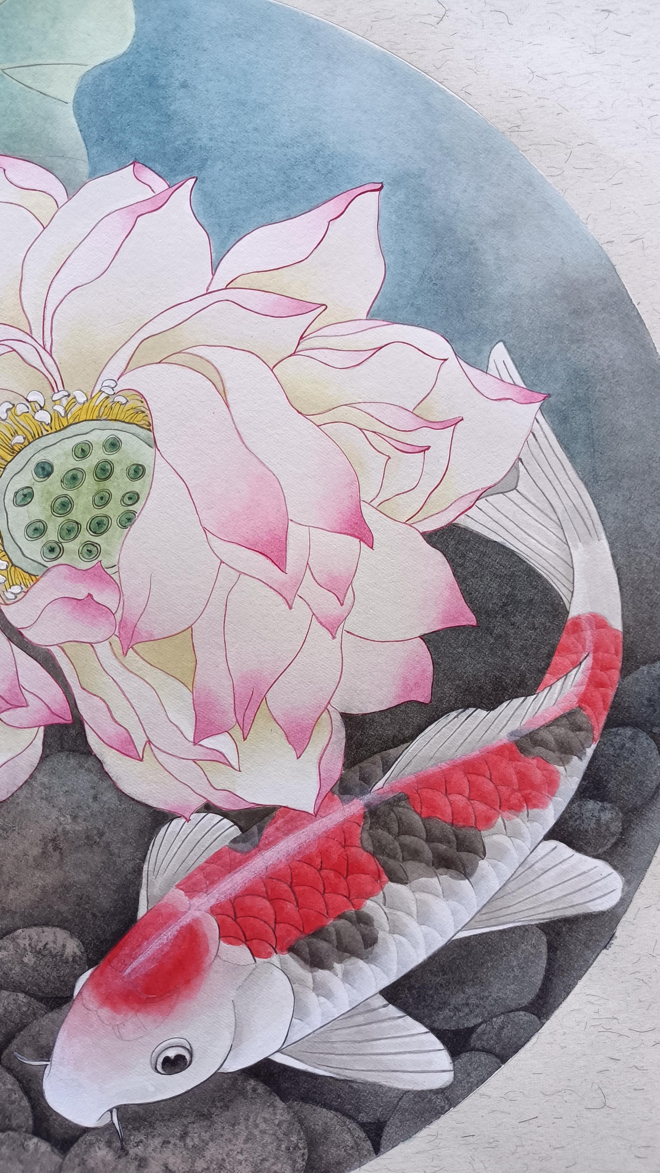 海豚美术教育 的想法: 工笔画荷花鲤鱼