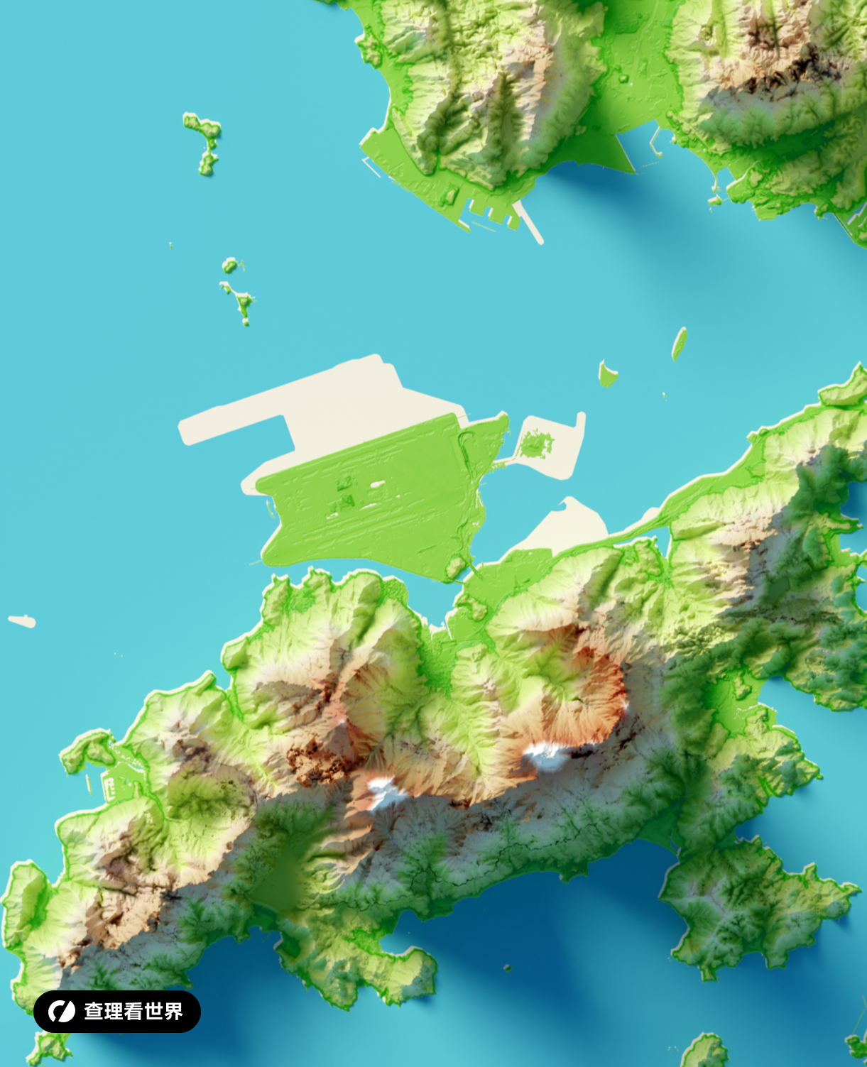 查理看世界 的想法 香港3d渲染地形地图