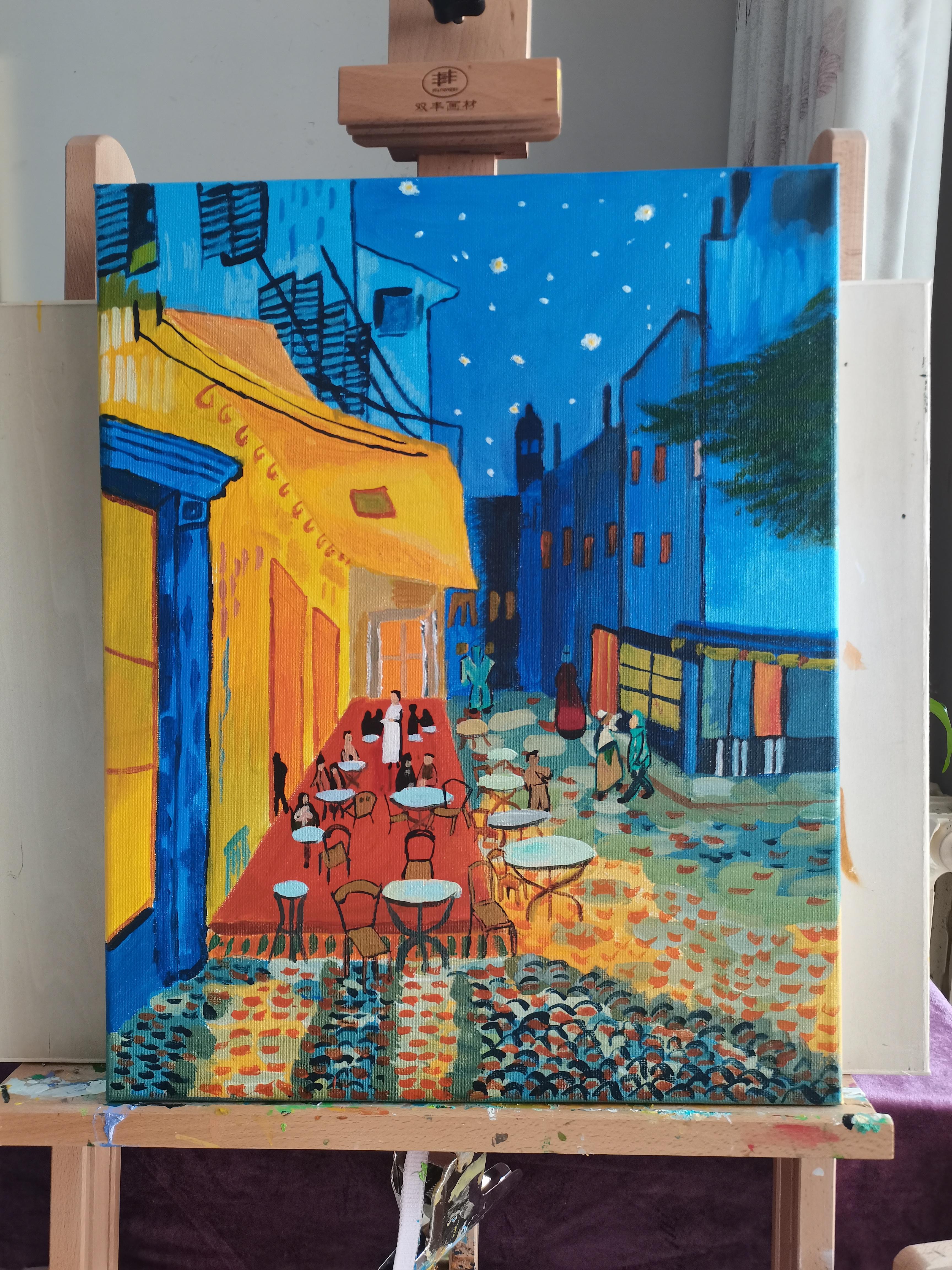 女祭司 的想法: 此画寻找小主,临摹梵高《夜间咖啡馆》40*50