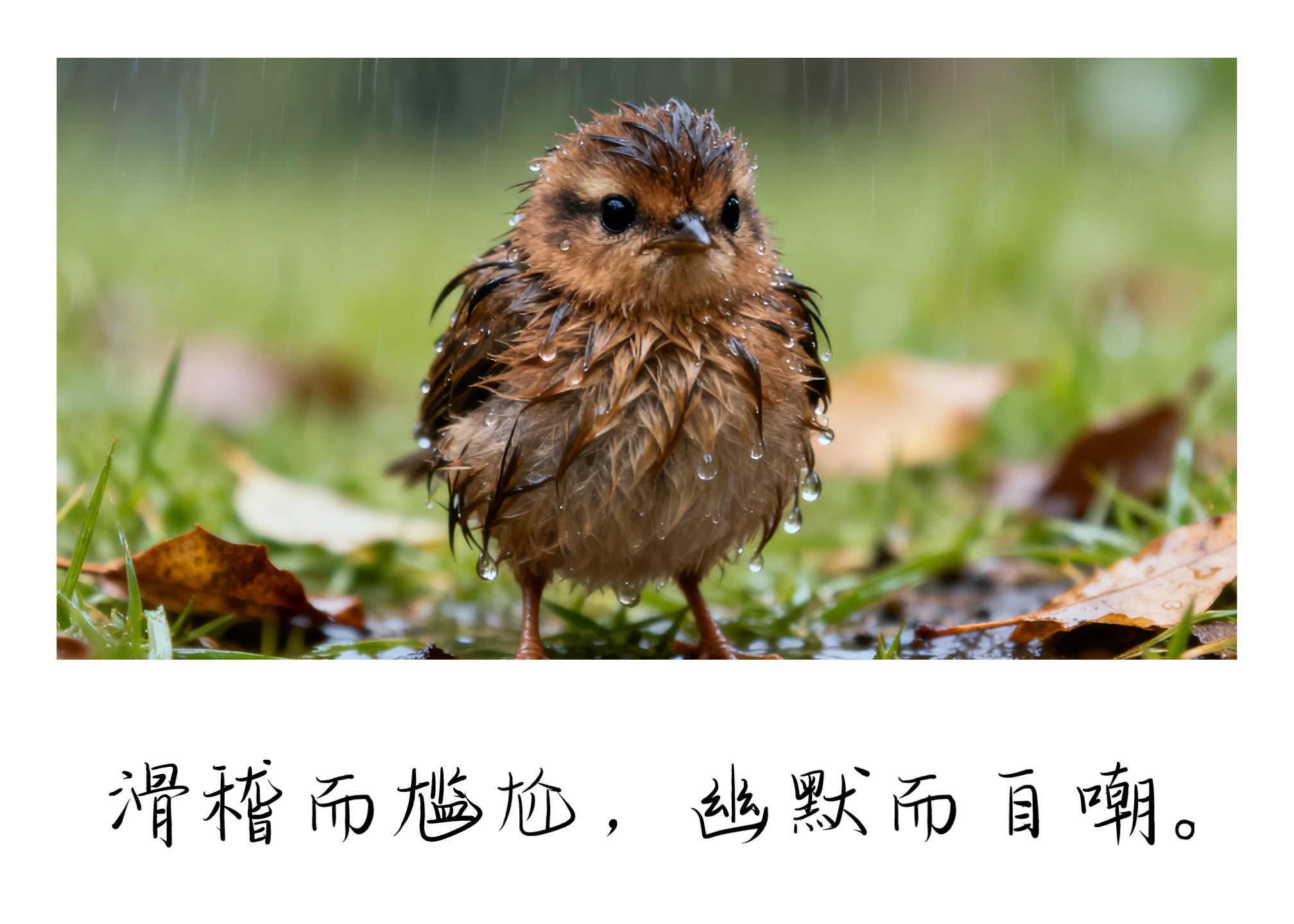 落汤鸡一只被雨淋湿了的鸡落汤鸡落到汤里面的鸡还是被雨淋湿的鸡