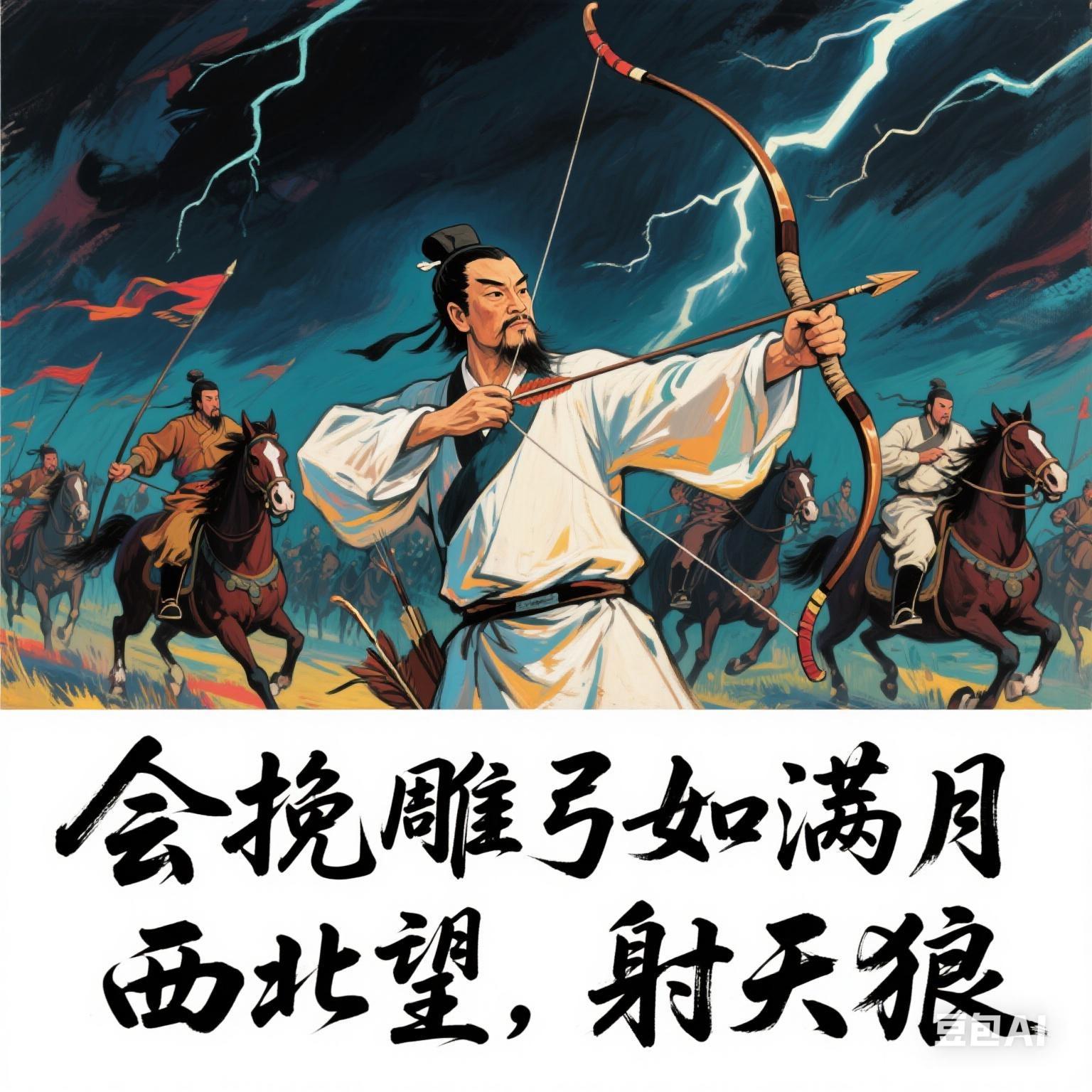 会挽雕弓如满月,西北望,射天狼.持节云中,何日遣冯唐?