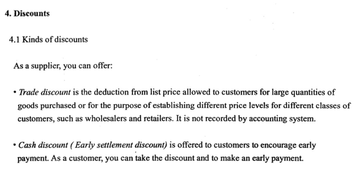 cashdiscount和tradediscount的区别是什么