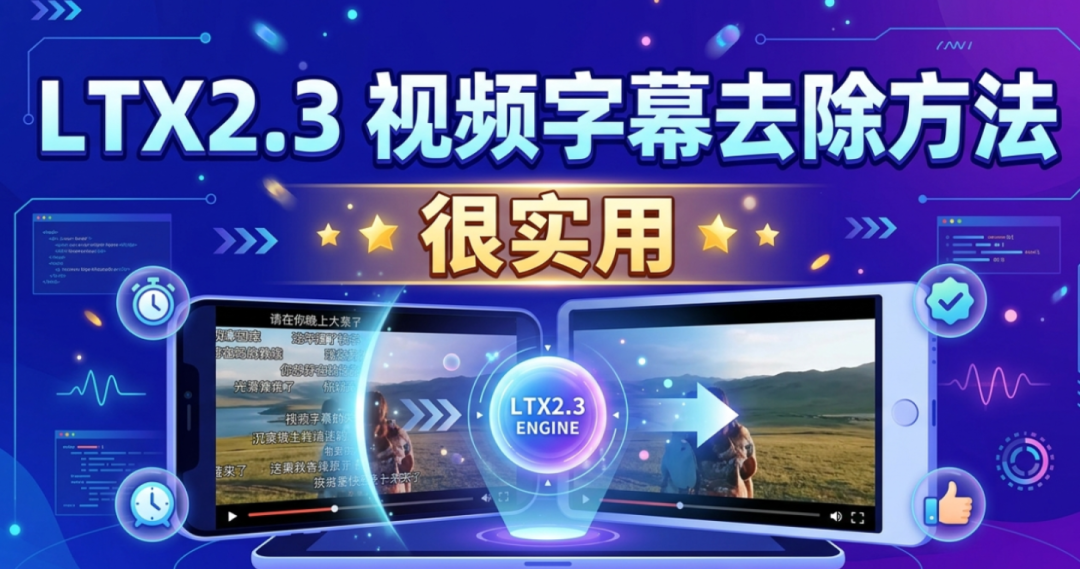 很实用！LTX2.3视频生成的顽固字幕终结者！让视频画面干净淳朴！LTX2.3 视频字幕完美去除方案