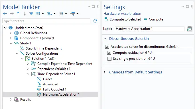 在 COMSOL Multiphysics 中设置 GPU 加速计算的图6
