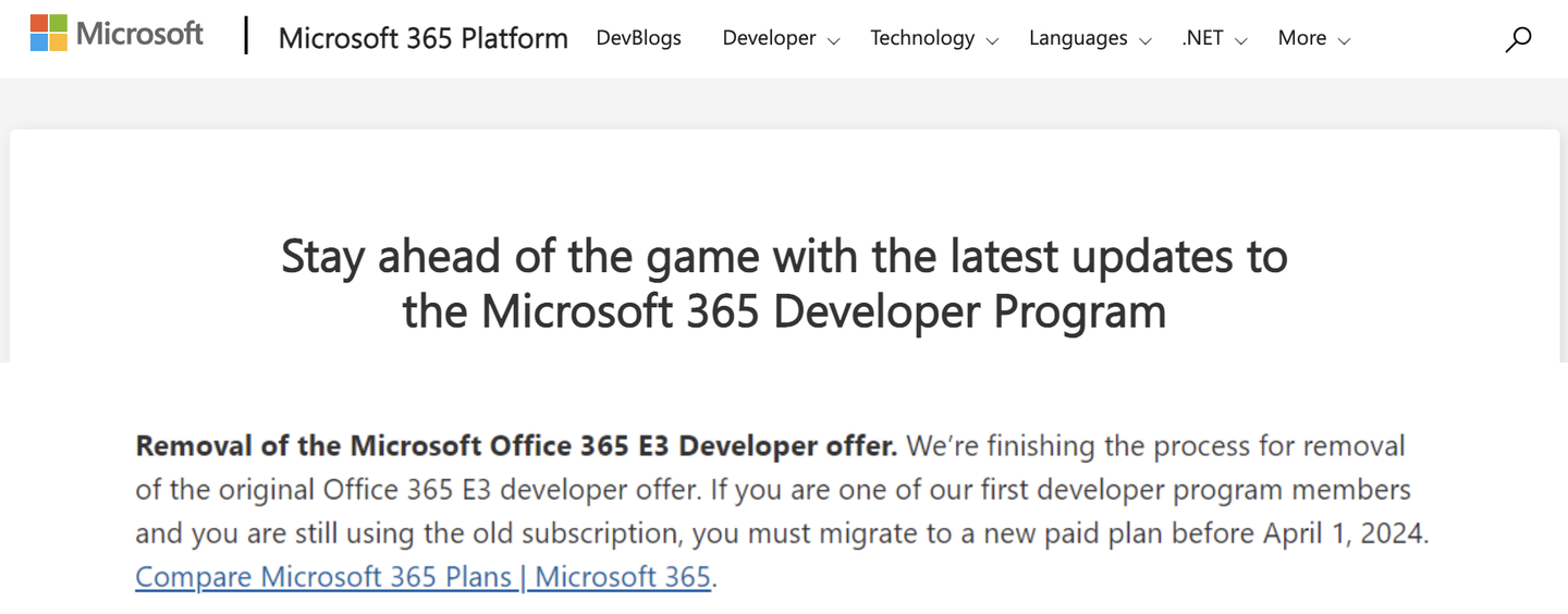 微软即将删除 E3 订阅？Office 365 开发者计划进行改进-无痕哥'blog