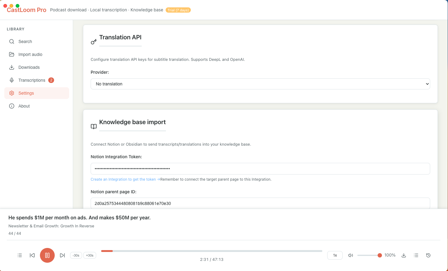 Translation & knowledge base settings