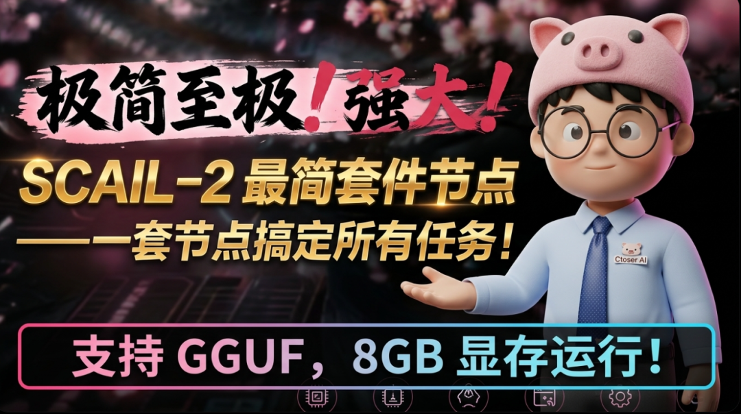 强！化繁为简！SCAIL-2 最简套件节点，一套节点搞掂所有任务！支持GGUF，8G显存就能玩！