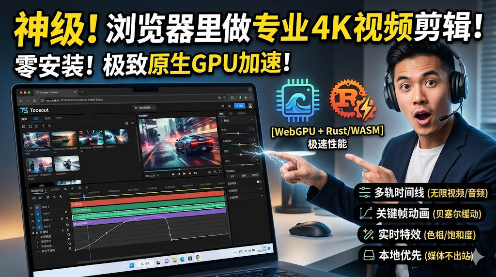 tooscut：一个开源浏览器端视频编辑工具，所有处理都在本地完成，无需上传文件即可在线剪辑视频
