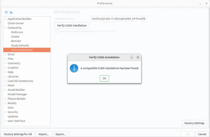 在 COMSOL Multiphysics 中设置 GPU 加速计算的图4