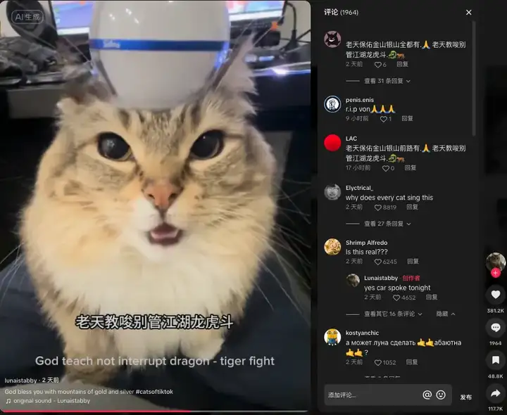 图片[1]-猫猫中文说唱火爆TikTok，神秘东方AI硬控老外-就爱副业网