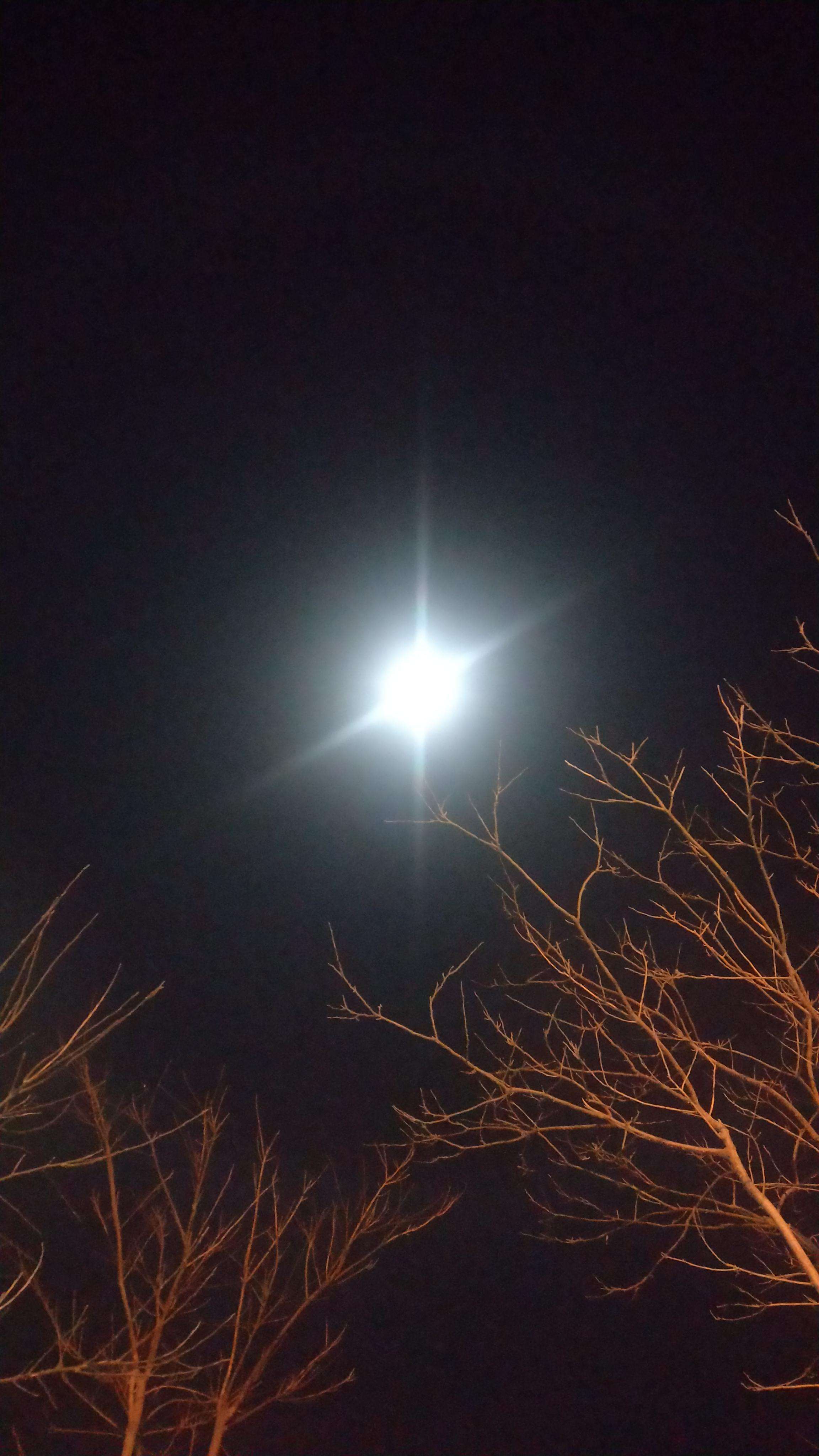 下午刚说完今天的月亮不错,晚上就看到了月晕(手机是真的拍不清楚)