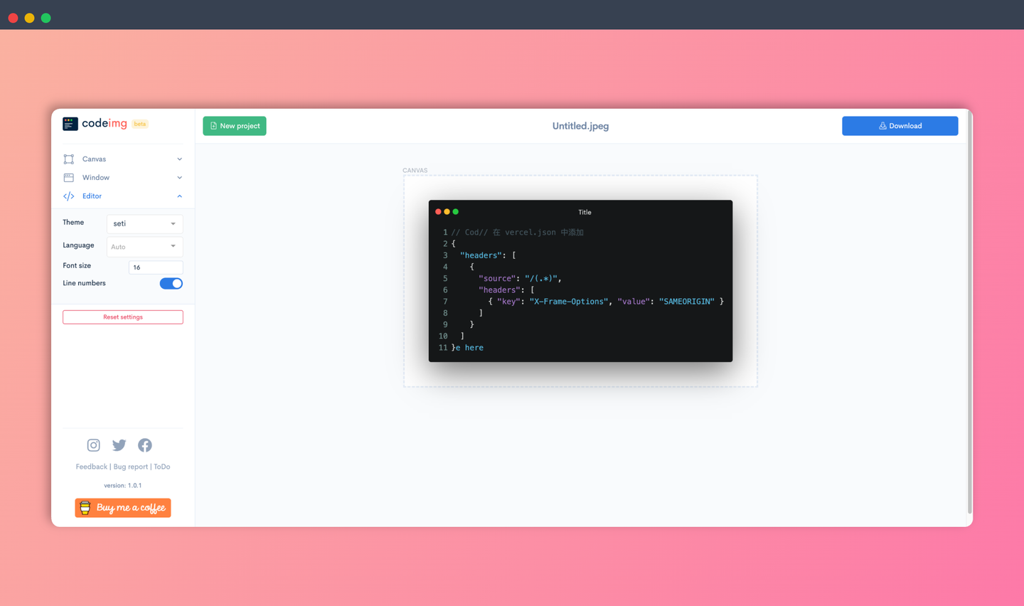 Codeimg：将你的代码转换成漂亮的图片，支持多种编程语言和主题样式，方便分享和展示代码