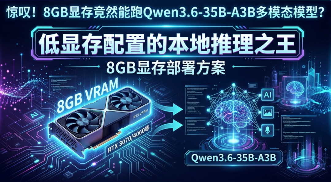 厉害！8G显存竟然能跑Qwen3.6-35B-A3B多模态模型？低显存配置的本地推理之王：8GB 显存（如 RTX 3070/4060 等）的部署解决方案！