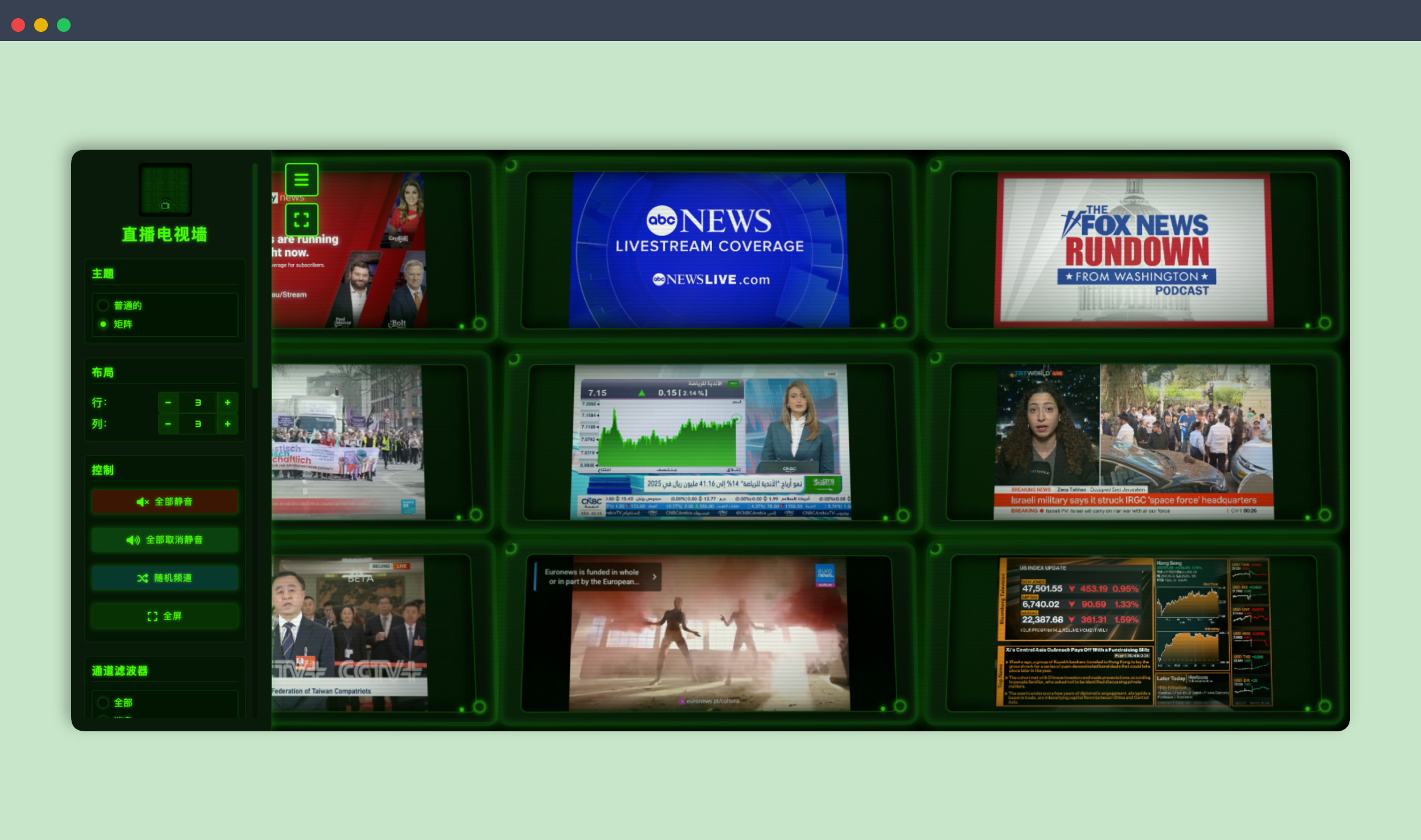 Live TV Wall：一个在线电视直播墙，能让你在一屏同时观看多个直播频道，快速掌握全球动态，信息获取效率大大提升！