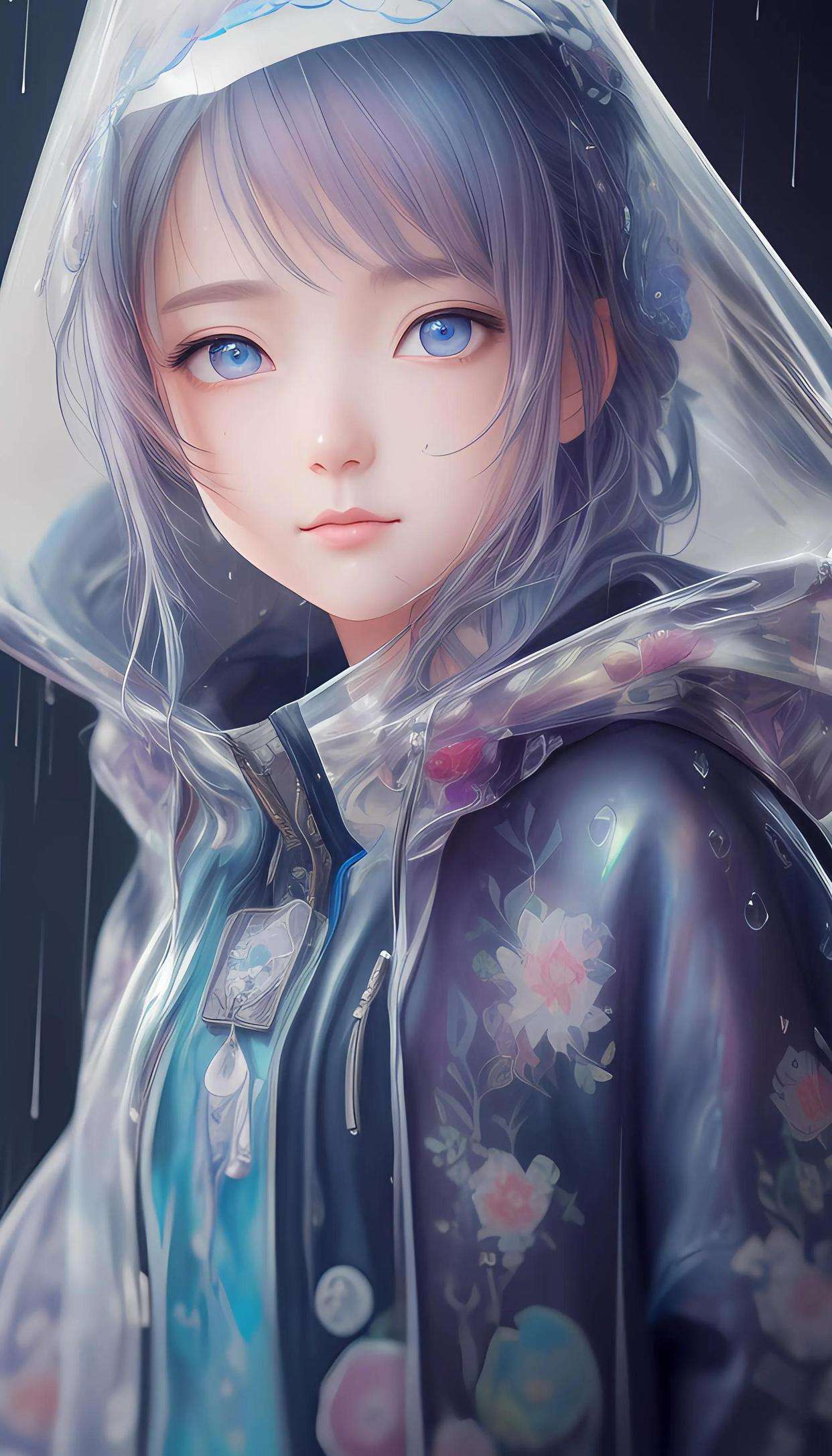 21世纪的侠客 的想法: (ai绘画) 二次元,穿着雨衣的女孩 和大