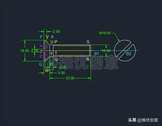 开槽沉头螺钉画法（工程制图开槽沉头螺钉画法）