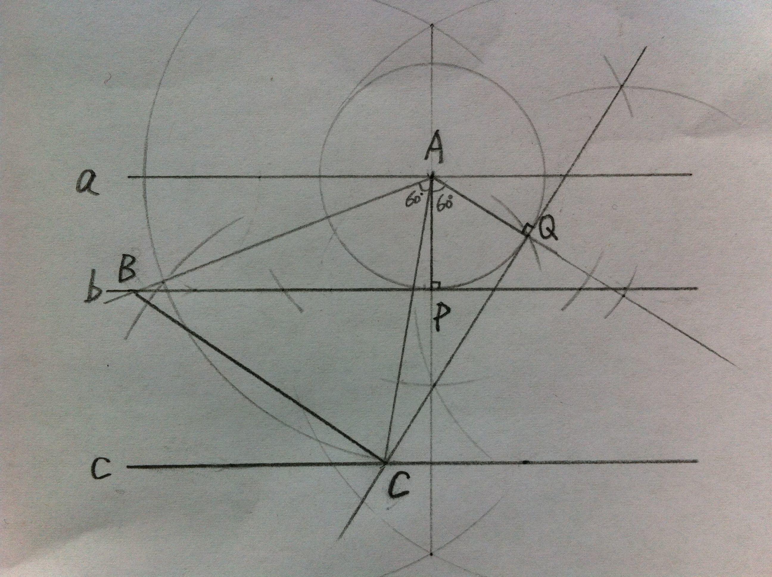 如何用尺规作图的方式作顶点分别在三平行线上的正三角形