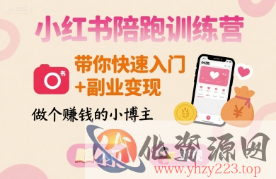 小红书陪跑训练营，带你快速入门+副业变现，做个賺钱的小博主