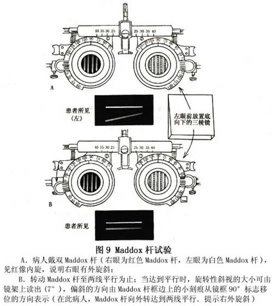 马式杆测隐斜时为什么偏振片有红有白