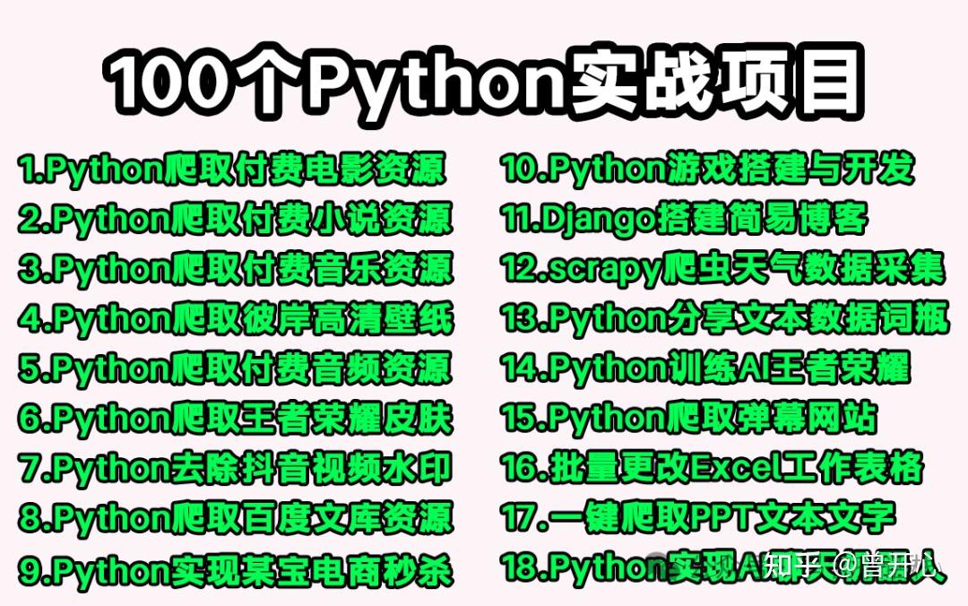 【附源码】100个Python实战项目，练完即可就业，从入门到进阶，学完可自己爬取，超级适合新手入门学习！ - 知乎 image.