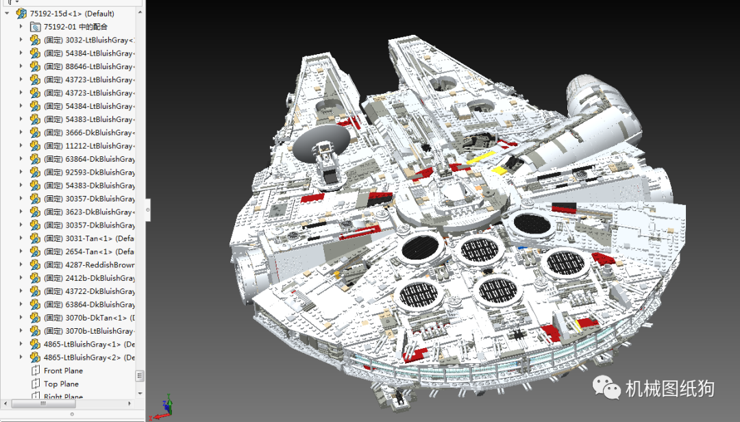 飞行模型75192千年隼millenniumfalcon拼装模型3d图纸solidworks设计