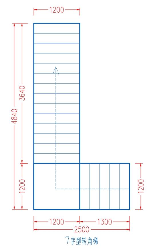 7字转角楼梯平面样式△7字转角楼梯梯模型图