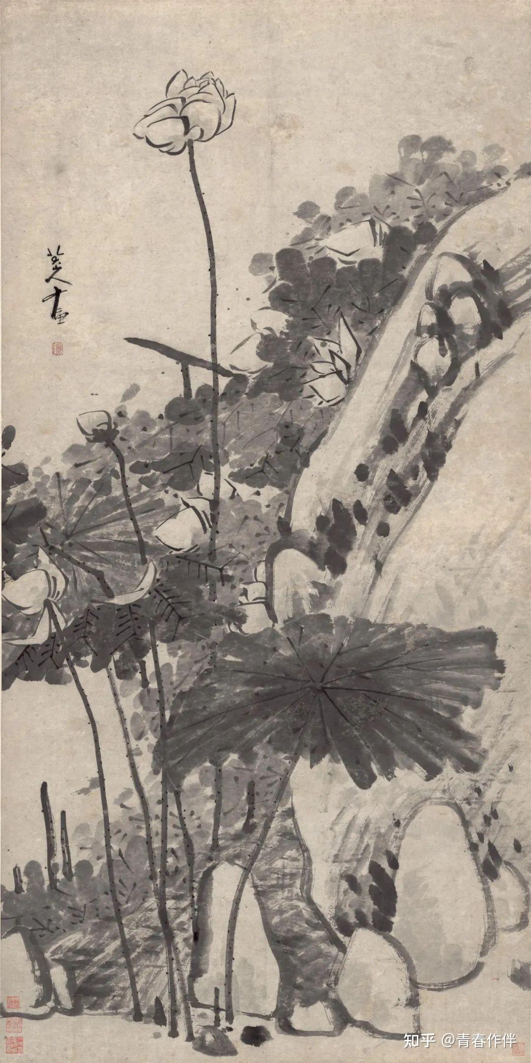八大山人（朱耷）的水墨荷花，清凉世界！ - 知乎