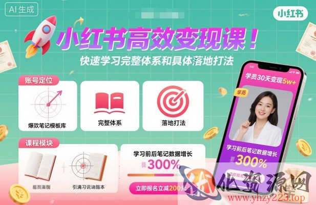 小红书高效变现课，快速学习小红书完整体系和具体落地打法