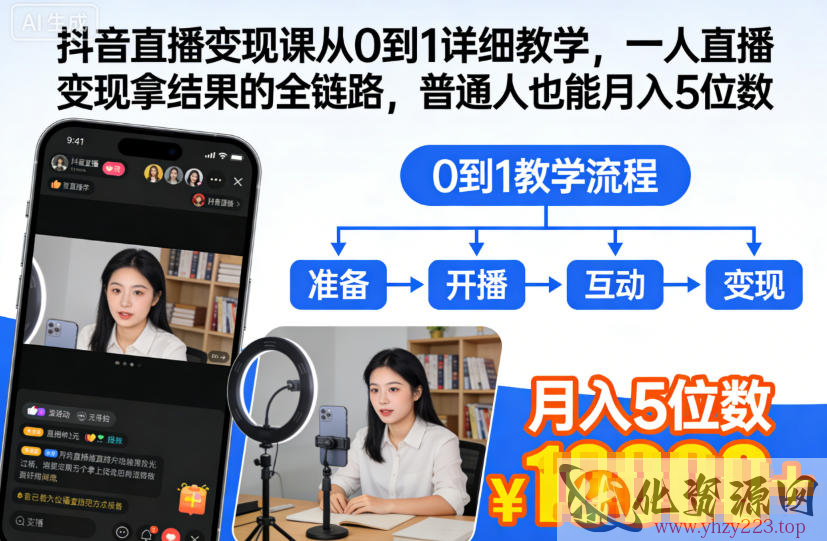 抖音直播变现课从0到1详细教学，一人直播变现拿结果的全链路，普通人也能月入5位数