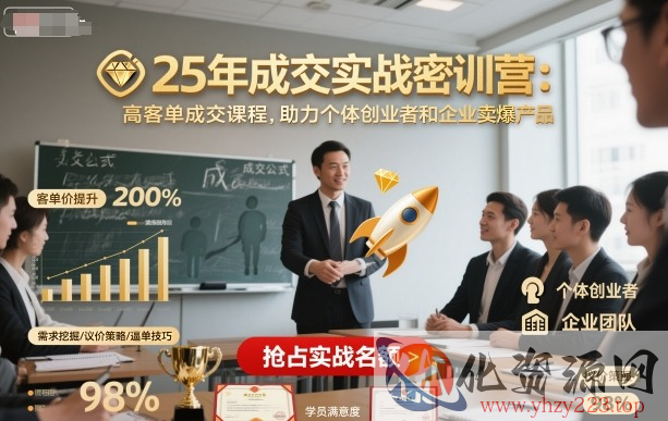 25年成交实战密训营，高客单成交课程，助力个体创业者和企业卖爆产品
