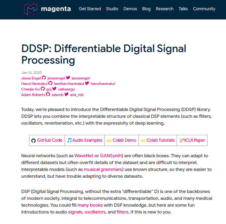 Ddsp differentiable digital signal processing 