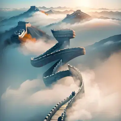 万里长城姓氏头像分享,长城勾勒出蜿蜒的山势,充满了艺术魅力