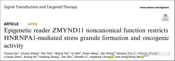 基础医学院卫功宏课题组首次揭示表观遗传读码器ZMYND11的非经典新功能 - 知乎