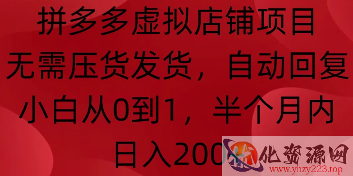 拼多多虚拟店铺项目，无需压货发货，自动回复，小白从0到1，半个月内日入200+【揭秘】