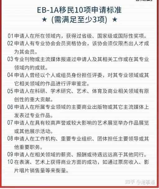 eb-1a的申请条件eb-1a是目前美国各类移民中,排期短,审核快,无语言