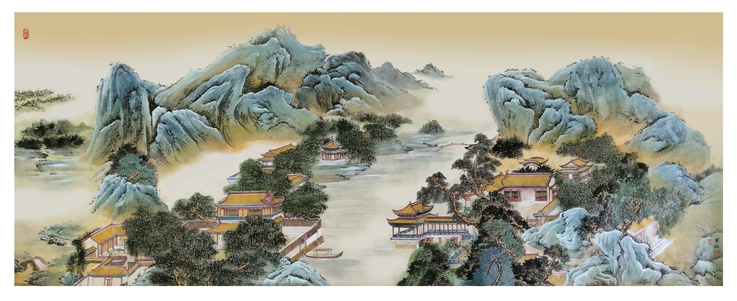 界画寒江---仿袁江工笔界画《竹苞松茂图》 - 知乎