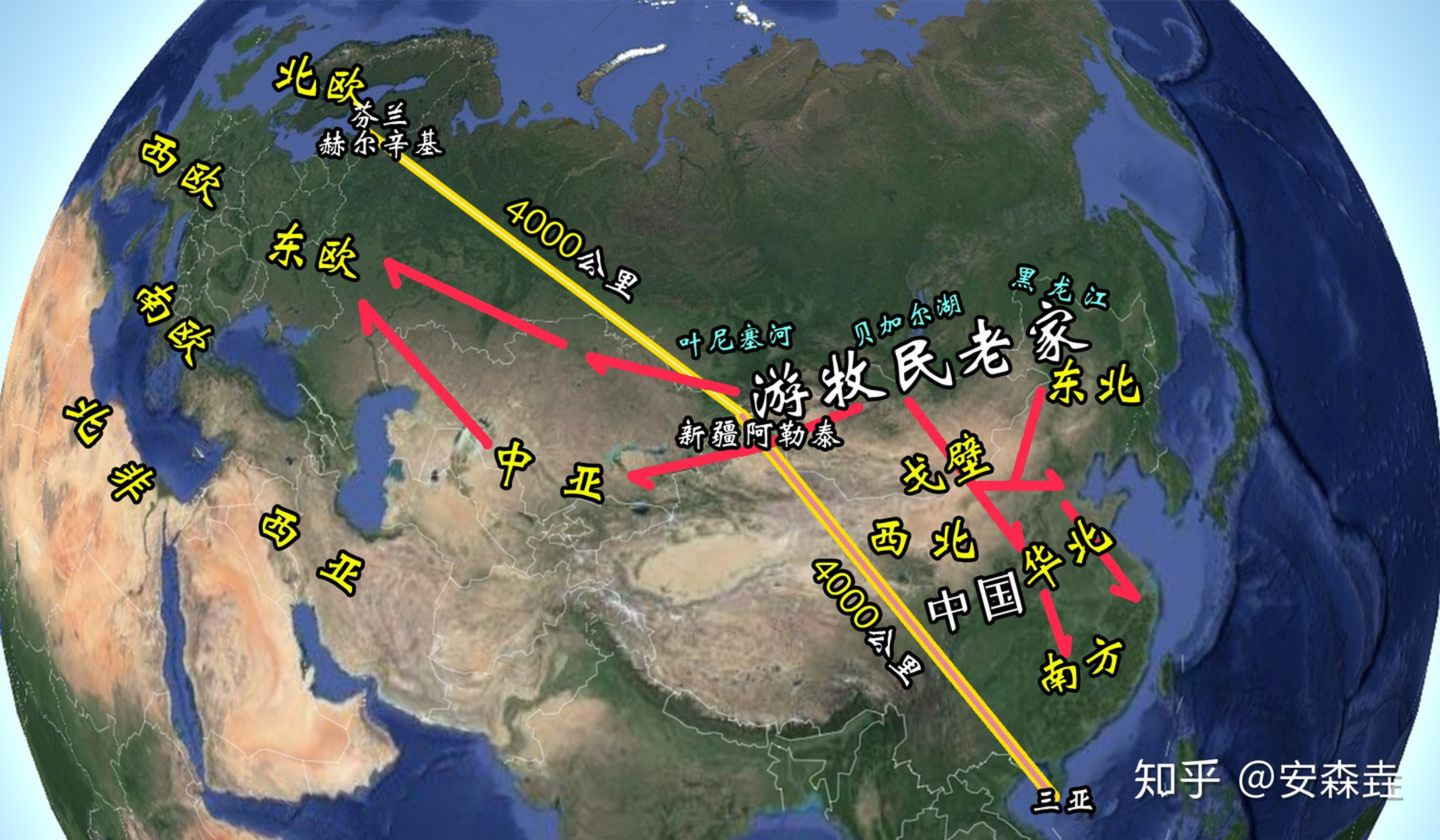 图 16：游牧民的西征和南侵，能看出来蒙古越往西越「绿」，而中国越往西越「黄」