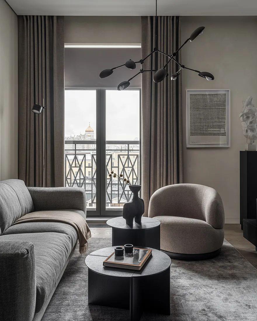 65㎡,深色系单身公寓,满满的高级范儿!