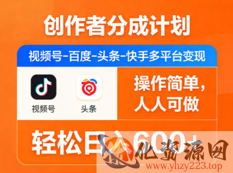 创作者分成计划，视频号-百度-头条-快手多平台变现，操作简单，人人可做，轻松日入600+