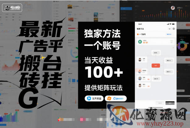 最新广告平台搬砖挂G，独家方法，一个账号，当天收益100+，提供矩阵玩法【揭秘】