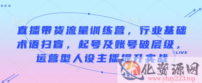 直播带货流量训练营，行业基础术语扫盲，起号及账号破层级，运营型人设主播提升实战