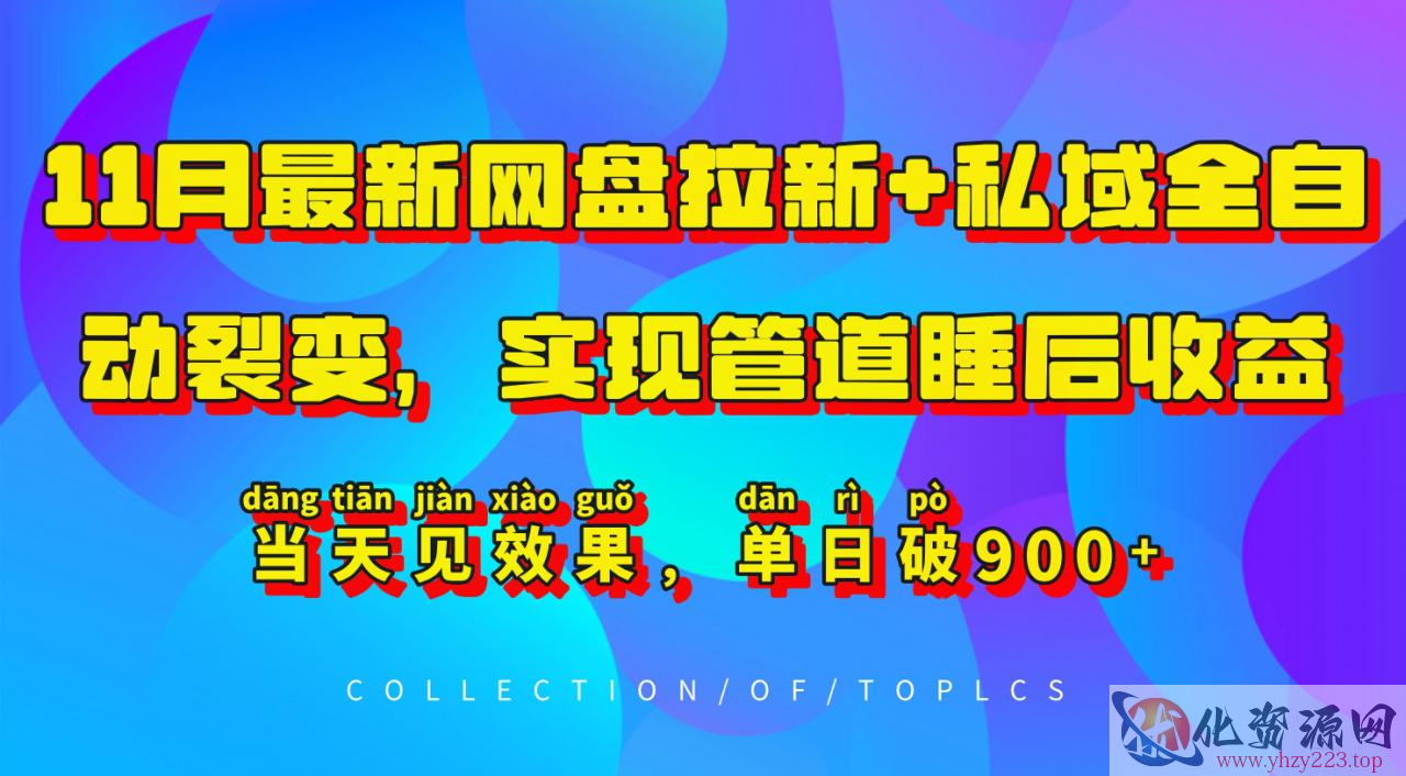 11月最新网盘拉新+私域全自动裂变，实现管道睡后收益，当天见效果，单日破900+